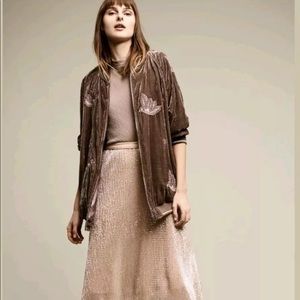 Anthropologie Blush Velvet Bomber Jacket